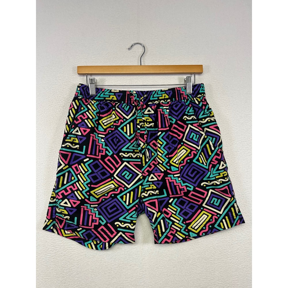Retro 90s Massive Mens Medium Multicolor Geometric Tribal Neon Cotton Shorts